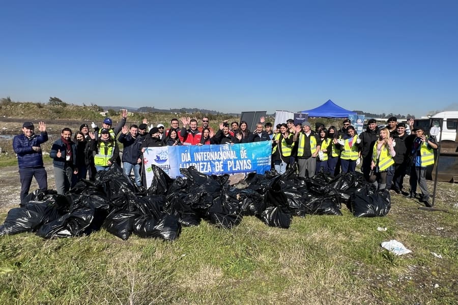 Voluntarios limpiando la paya Rocuant en Talcahuano.