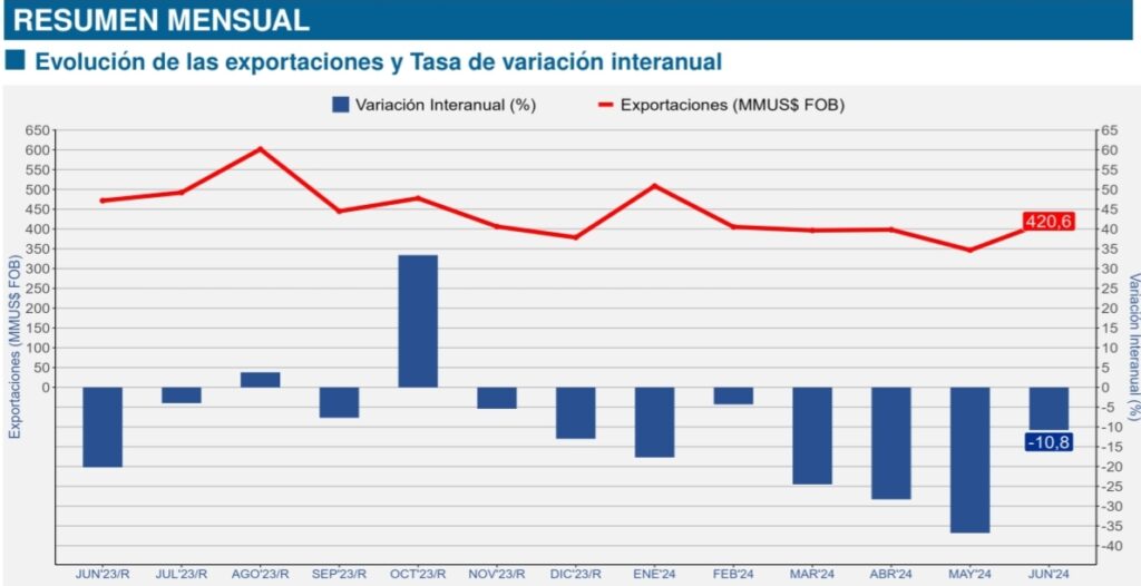 Resumen mensual de exportaciones del Biobío durante el 2024.